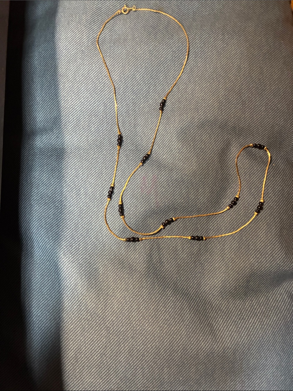 Source Unknown Gold Chain Necklace with Black Beads